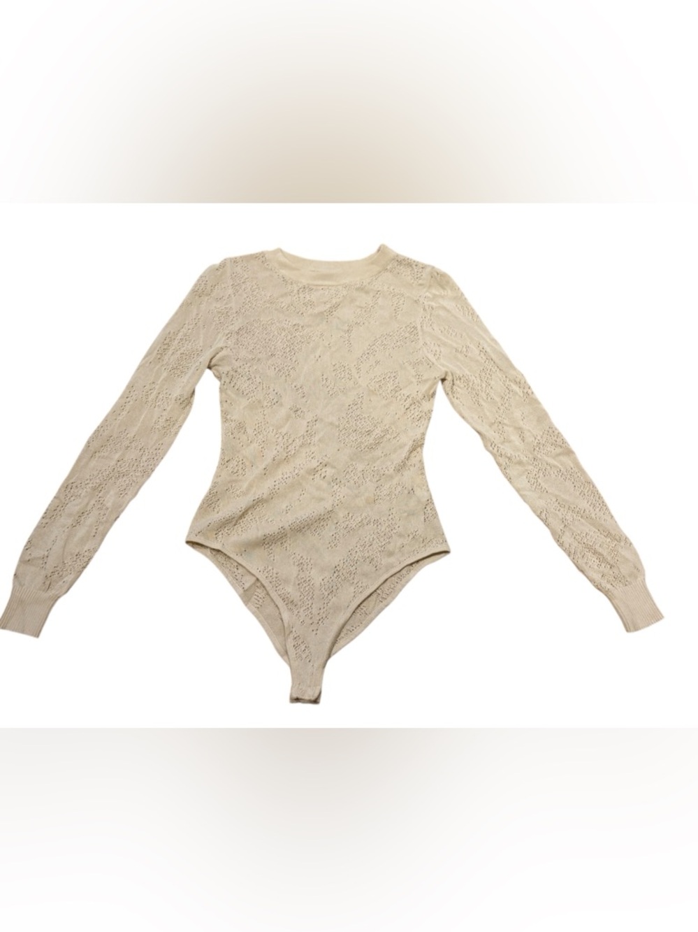 Skylar Rose Pointelle Knit Bodysuit Cream Long Sleeve Fitted Size Medium - Picture 2 of 6